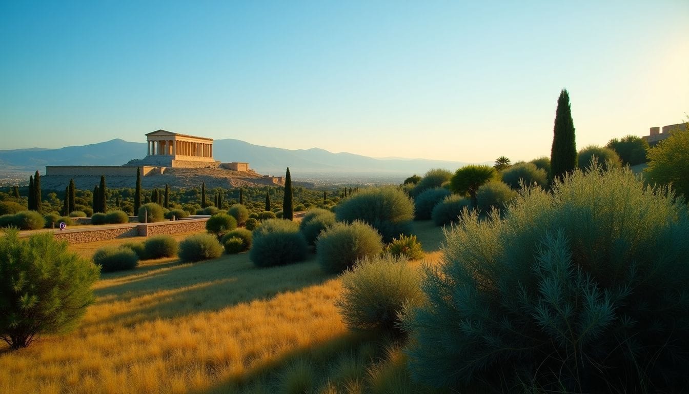 A serene landscape featuring the Temple of Leah in the distance.